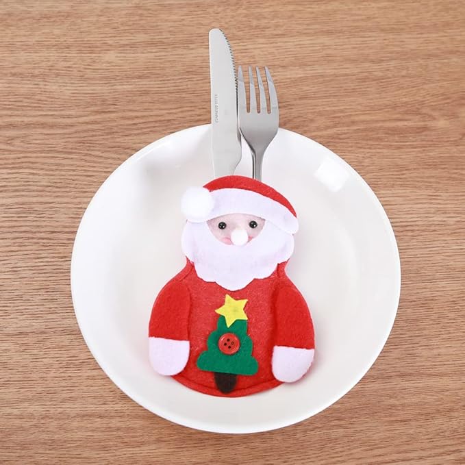 Christmas Decor, Christmas Forks Bag Cutlery Pouch Holders Utensil Snowman Silverware Decoration for Christmas Party 9PCS