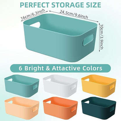 Wenqik 12 Pcs Small Plastic Storage Bins Basket with Handles Toy Organizers Pantry Basket Containers for Shelves Home Cupboard Kitchen Office Bathroom Organization Box(bright, 9.6 x 6.3 x 3.9 Inch)