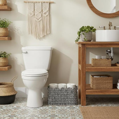 Coeusy Grey Toilet Paper Storage Basket,Scalloped Baskets for Bathroom Organizers and Storage,Waterproof Plastic Wicker Basket for Bathroom,Laundry Room