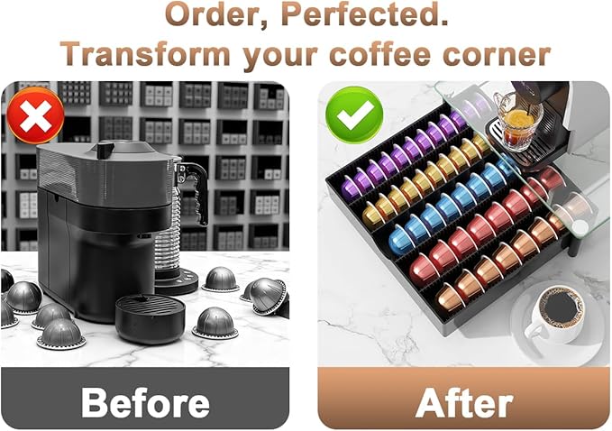Coffee Pod Drawer Organizer with Tempered Glass Lid (Transparent Glass)