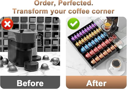 Coffee Pod Drawer Organizer with Tempered Glass Lid (Transparent Glass)