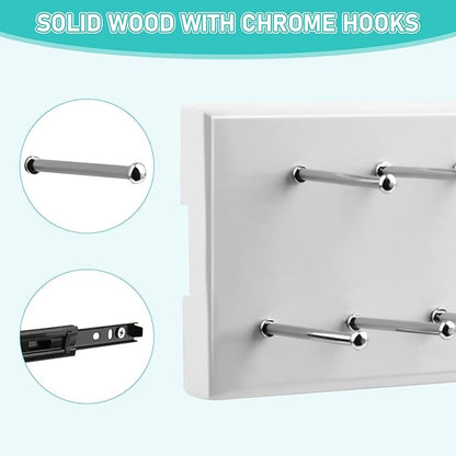 Wood Pull Out Belt Rack for Closet, 21 Tie Hanger Extending Sliding Tie Rack Hanger, Side Mount Sliding Rail Organizer Storage Rack Holder with 21 Hooks for Ties Scarves Belts Shawls, White