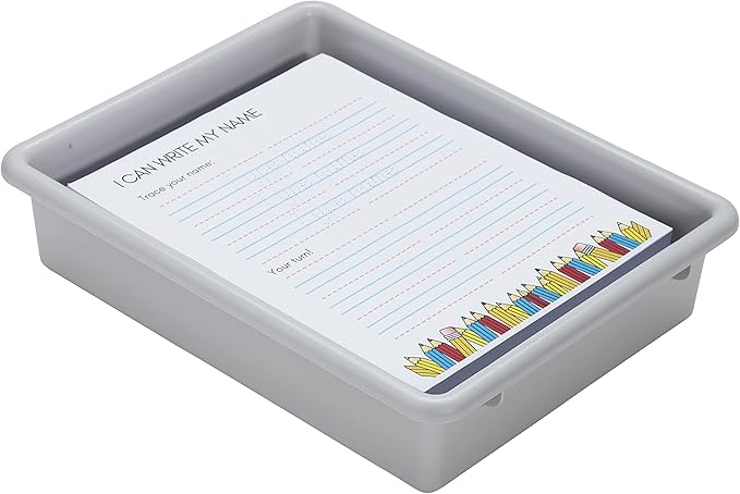 ECR4Kids Letter Size Plastic Tray Organizer with Lids, Small, Storage Bins, Light Grey, 10-Piece