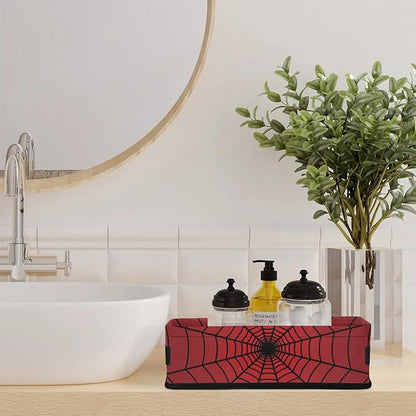 Spiders Web Red Small Bathroom Baskets for Toilet,Foldable Toilet Paper Tank Basket Organizer for Towels Storage Decorative Open Storage Bins for Home,Closet,Containers,Cabinet