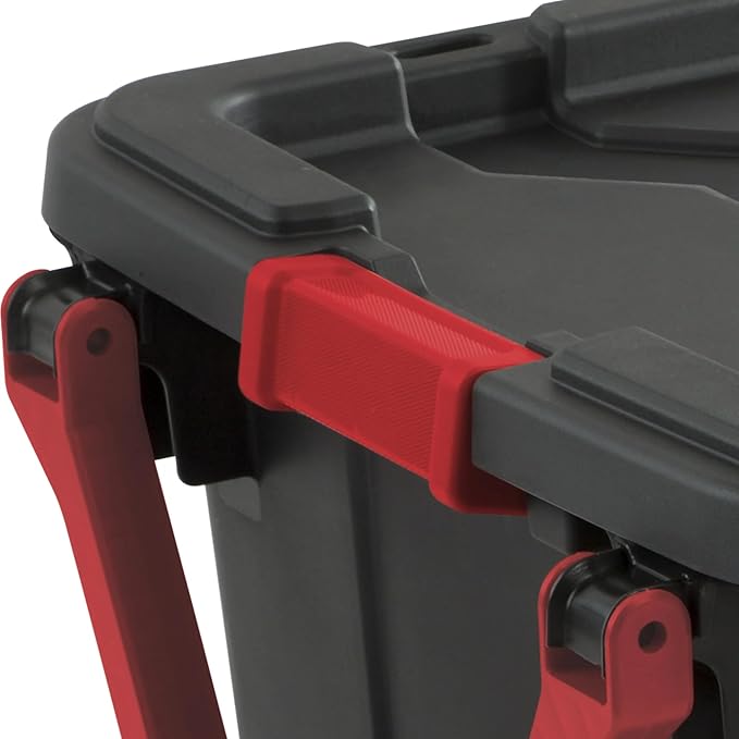 40-Gallon Wheeled Storage Bins (2-Pack) - Heavy Duty Plastic Totes with Lids & Handles - Industrial Garage/Utility Containers for Tools, Camping Gear (36.9" x 21.4") (Black)
