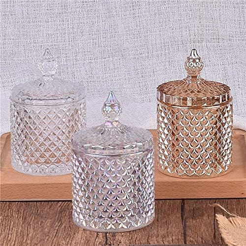 Colorful Home Decorative Jar Qtips Holder Dispenser Glass Storage Container Bathroom Counter Vanity Organizer for Bath Salts/Swabs/Rounds Makeup Sponges Toothpick Jewelry(Amber,20 oz)