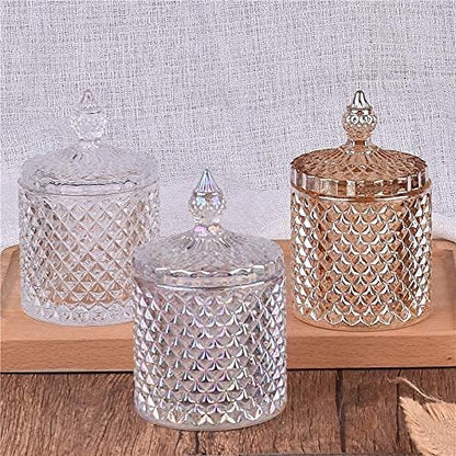 Colorful Home Decorative Jar Qtips Holder Dispenser Glass Storage Container Bathroom Counter Vanity Organizer for Bath Salts/Swabs/Rounds Makeup Sponges Toothpick Jewelry(Amber,20 oz)