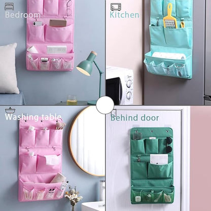 Hanging Organizer with Pockets – Wall & Door Storage Bag with 3 Sticky Hooks – Hanging Storage Organizer for Bathroom, Bedroom, Closet, Dorm, Washing Table (2Layer, Blue)