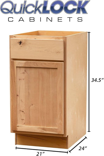 Quicklock RTA (Ready-to-Assemble) | Base Kitchen Cabinets - Shaker Style | Made in America (Raw Hickory, 21" Wx34.5 Hx24 D Base)