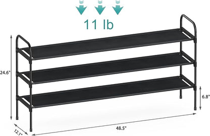 HITHIM 3 Tier Long Shoe Rack for Closet, Screw Fastened Plastic Connector Shoe Storage Organizer, Non-Woven Fabric Metal Shoe Shelf, Holds 24-28 Pairs for Entryway, Front Door Entrance, Bedroom