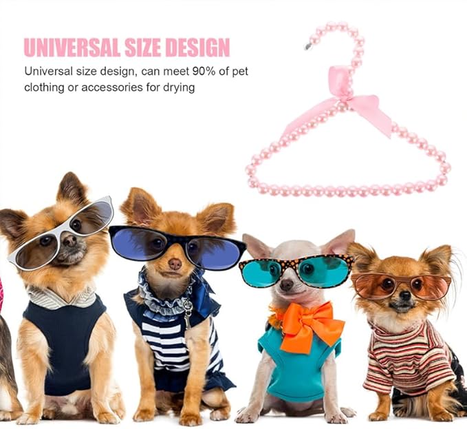 Beavorty Pearl Pet Clothes Hanger Small Dog Coat Rack with Decorative Bow Lightweight Plastic Hangers for Pet Garment Storage 7.87X6.29X0.39In Set of 2