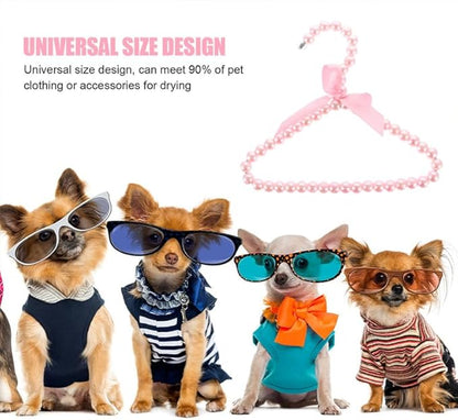 Beavorty Pearl Pet Clothes Hanger Small Dog Coat Rack with Decorative Bow Lightweight Plastic Hangers for Pet Garment Storage 7.87X6.29X0.39In Set of 2