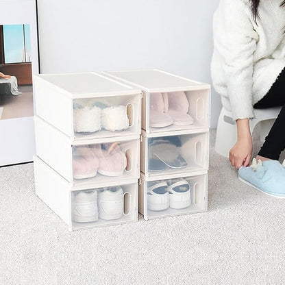 SEWACC Shoe Storage Box Plastic Organizer with Lid, Stackable Large Capacity Shoes Storage Case for Home Closet, 2pcs