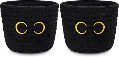 2 Pack Black Cat Makeup Brush Holder- Cute Cat Oval Mini Woven Cotton Rope Basket, Small Comb Brush Storage Decorative Empty Basket for Pencil Cosmetics Organizer Wedding Lover Gift,4 x 4 IN