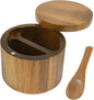Acacia Wood Salt Cellar, Salt Container with Built in Spoon and Magnetic Swivel Lid, Salt Shakers for Kitchen, Small Wooden Box for Keeping Gourmet Salts, Herbs or Favorite Seasonings (Style 2)