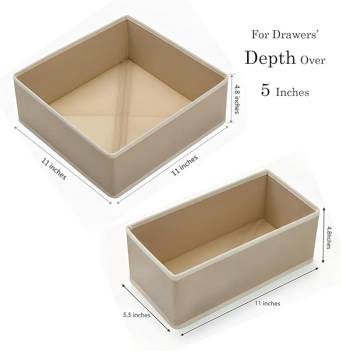 Drawer Organizer for Clothes & Underwear - 4-Pack Fabric Storage Bins with Zipper Bottom | Bra Drawer Organizer & Sock Organizer for Dresser - Foldable Baby Clothes Organizer Set, Grey