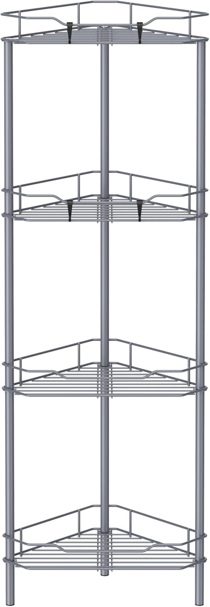 HuggieGems 4 Tier Floor Standing Corner Shower Caddy Organizer Shelf with Hooks, Bathroom Shelves Stand Rack, Dark Gray