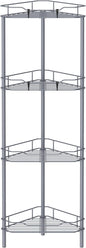 HuggieGems 4 Tier Floor Standing Corner Shower Caddy Organizer Shelf with Hooks, Bathroom Shelves Stand Rack, Dark Gray
