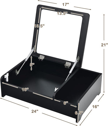 CHARMAID Countertop Vanity with Flip Top Mirror, 24inch Tabletop Laptop Desk with 2 Compartments Organizer, Modern Bedroom Makeup Dressing Vanity Mirror Cosmetic Storage Box Desktop (Black)