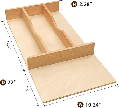 Silverware Drawer Organizer - Trim-to-Fit with Adjustable Dividers for Kitchen Utensil Storage, Beech Wood Frame with 11 Sizes (10.24" W x 22" D)