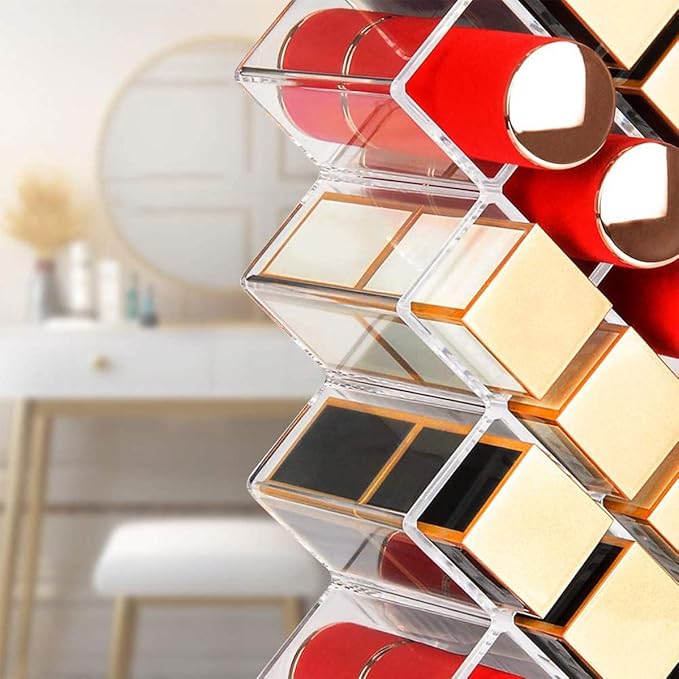Acrylic Lipstick Holder, Clear Perfume Organier 28 Slots, Lip Gloss Organier, Stackable Fish Shape Lipstick Tower, Display Case for Mini Rollerball Perfume