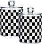 ALAZA 2pcs Black White Checkered Plaid Qtip Holder Dispenser 14 oz Bathroom Storage Clear Apothecary Jars Containers Cotton Ball,Cotton Rounds,Floss Picks, Hair Clips, Food