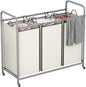LINZINAR 3-Bag Laundry Sorter,Laundry Hamper Cart with Heavy Duty Rolling Lockable Wheels and Removable Bags (Beige)
