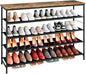 INGIORDAR Shoe Rack Organizer 5 Tier Metal Organizer Shelf with Industrial MDF Board and Layer Fabric for Entryway Closet Bedroom Living Room Garage (Black+Rustic Brown, 5 Tier(47.2" W))