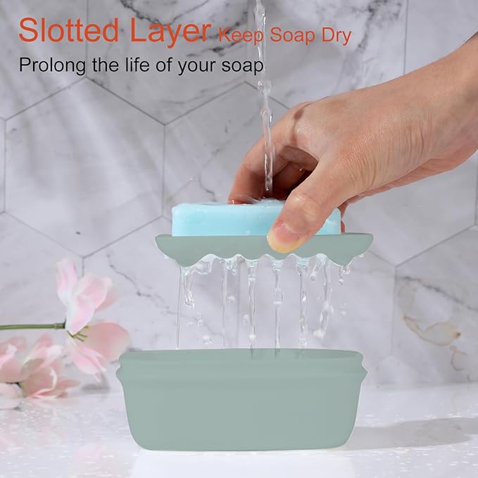 Quatish 2 Pack Travel Soap Container, Portable Soap Holder with Lid, Travel Bar Soap Holder, Soap Case for Camping Gym Travel, Soap Box for Bathroom, Greygreen