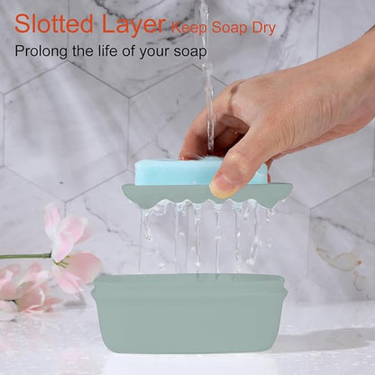 Quatish 2 Pack Travel Soap Container, Portable Soap Holder with Lid, Travel Bar Soap Holder, Soap Case for Camping Gym Travel, Soap Box for Bathroom, Greygreen