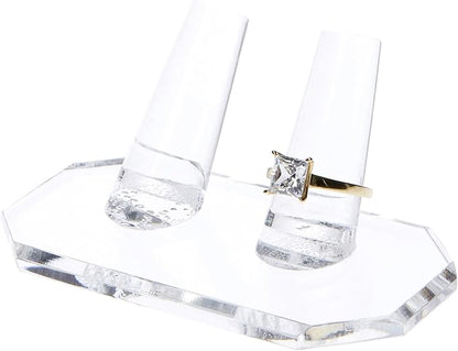 Plymor Clear Acrylic Ring Finger Display, Double, 3.75" W x 2.25" D x 1.75" H (3 Pack)