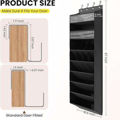 Mefirt 16-20 Pairs Over the Door Shoe Organizer, Clear Pockets Shoe Rack for Closet Door, Hanging Shoe Rack for Boots, Behind the Door Shoe Holder Fit All the Family's Sneakers, Boots, Heels, Black