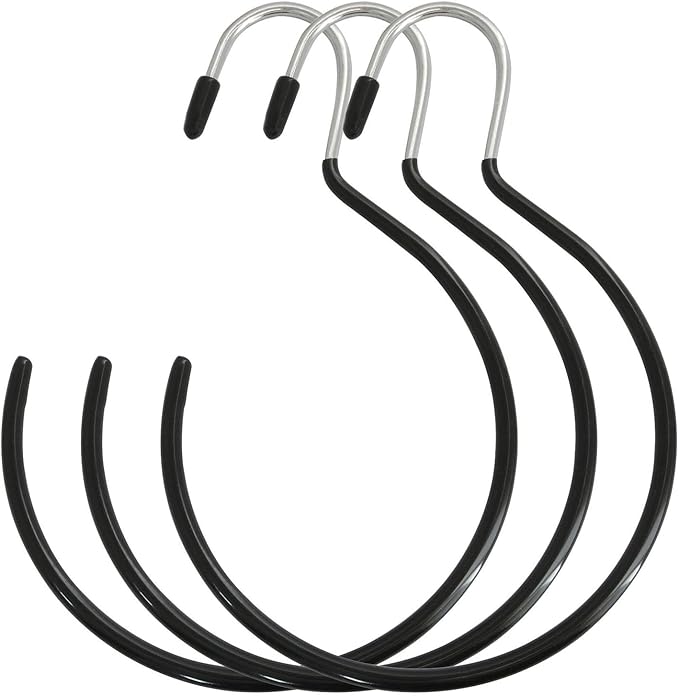 XGNG 3PCS Black Non-Slip Belt Rack Tie Hanging Hooks Closet Accessories Scarf Ring Hangers Scarf Organizer Storage Holders for Ties Scarves Belts Tank Tops Pashminas