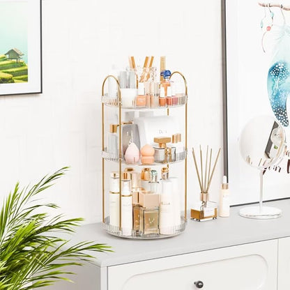 360° Rotating Makeup Organizer, Large Capacity 3 Tier Perfume Skincare Clear Bathroom Organizers, Multi-Function Spinning Cosmetic Storage for Bedroom, Dresser, Countertop