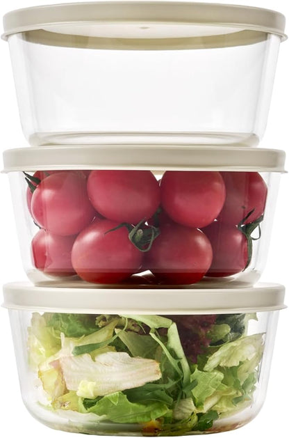 6-Piece Glass Food Storage Containers Set (3 Containers + 3 BPA-Free Lids) | 2-Cup, Leakproof | Microwave, Freezer, Oven & Dishwasher Safe | Ideal for Meal Prep & Pantry Organization, Beige