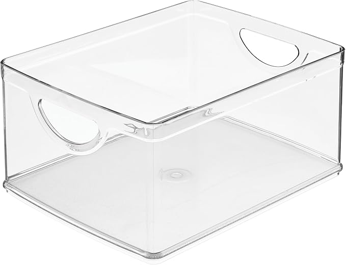 iDesign Plastic Stackable Kitchen Cabinet Storage Bin with Handles - Clear Pantry Organizer (Pack of 4)