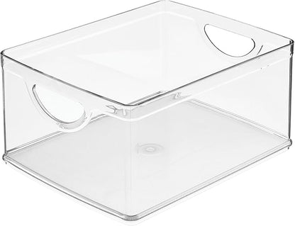 iDesign Plastic Stackable Kitchen Cabinet Storage Bin with Handles - Clear Pantry Organizer (Pack of 4)