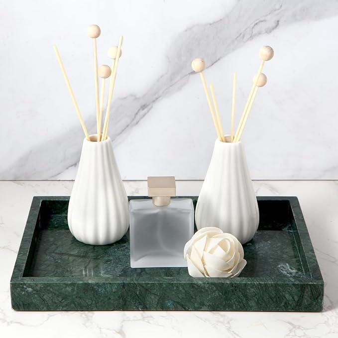 Elegant Green Marble Tray for Bathroom, 12" x 8" x 1.2" Natural Marble Serving Tray for Kitchen & Home Decor – Natural Marble Vanity Organizer