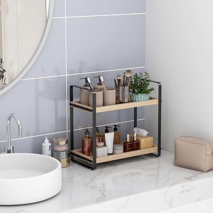 HNRLOY Bathroom Counter Organizer,Bathroom Countertop Organizer,Counter Shelf,Countertop Storage,Organization and Storage,Makeup Shelf,Sink Caddy(Burlywood 2 Tier)