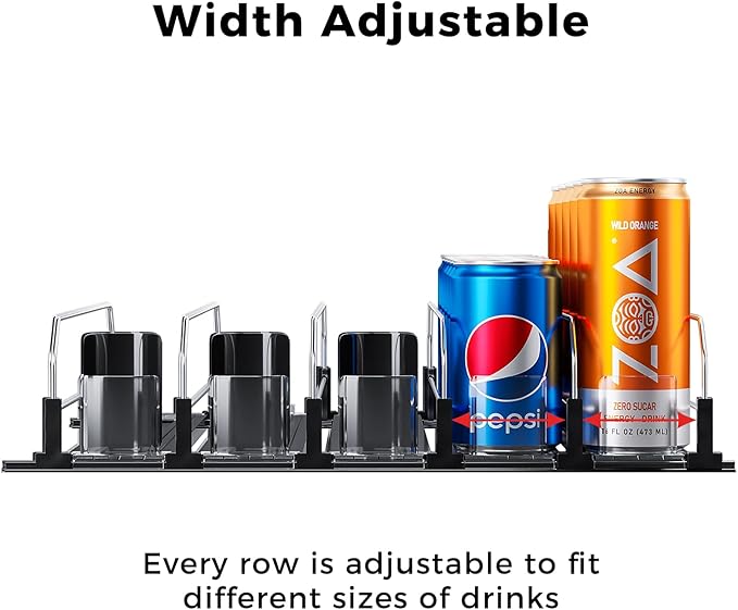 Puricon 2 Pack Soda Can Organizer Dispenser for Refrigerator Bundle with Drink Organizer for Fridge Pusher Glide