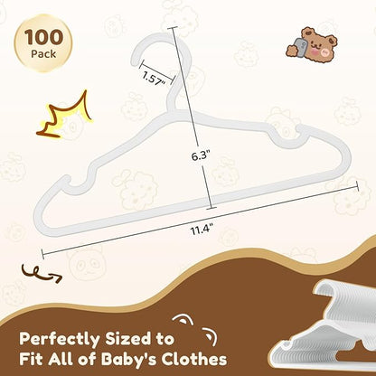 VILICK Plastic Kids Hangers - 100 Pack Non-Slip Baby Clothes Hangers for Closet, Toddler & Newborn Clothing Pants, Skirts, Coats (White)