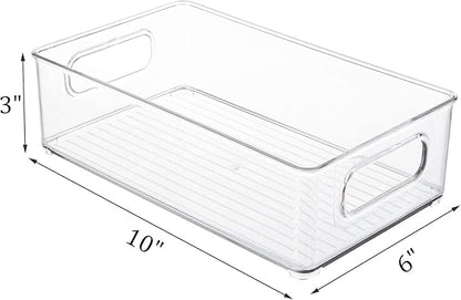Kingrol 6 Pack Plastic Storage Bins for Pantry, Refrigerator, Countertop, Cabinet Organization, Stackable Food Storage Organizer with Handles, BPA Free, 10 x 6 x 3 Inch