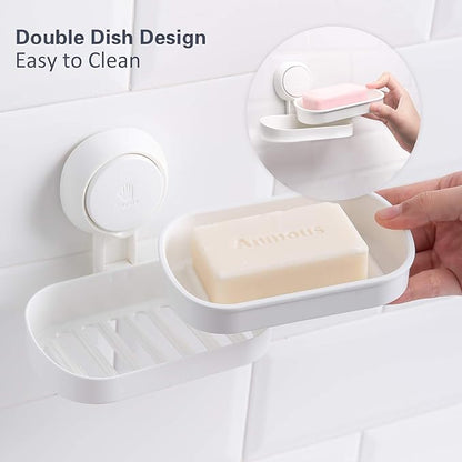 HOME&I Suction Cup Soap Dish Holder – Strong Vacuum Suction, Waterproof, Self-Draining Soap Dish for Shower, Bathroom, Kitchen Sink – No Drilling, Reusable (1 Pack)