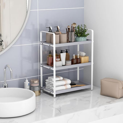HNRLOY Bathroom Counter Organizer,Bathroom Countertop Organizer,Counter Shelf,Countertop Storage,Organization and Storage,Makeup Shelf,Sink Caddy(Grey 3 Tier)