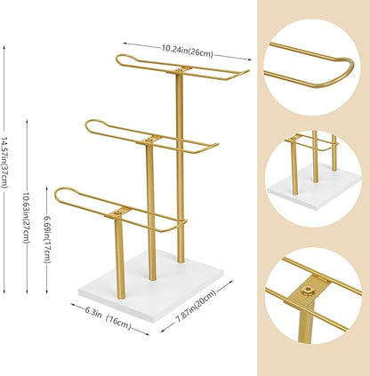 Headband Organizer Metal 3-Tier Hair Hoop Display Stand Headband Holder Organizer Storage Hair Ropes Accessories Bracelets Bangles Bedroom College Dorm Decor for Girls Women, Gold