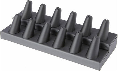 Plymor Gray Faux Leather 2-Tier Ring Finger Display, Twelve on Rectangular Base, 8.125" W x 3.25" D x 2.5" H