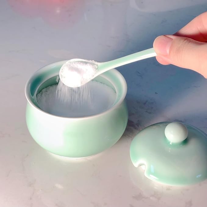 Porcelain Salt Cellar with Lid and Spoon, 4.4 oz Salt Container Sugar Bowl for Spice & Seasonings, Elegant Kitchen Counter Decor, Chinese Celadon (Light Green)
