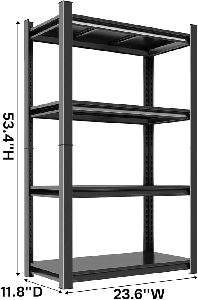 23.6" W 4 Tier Kitchen Rack, Heavy Duty Metal Storage Shelves, Adjustable Shelving Unit and Bakers Rack for Pantry Storage and Kitchen Shelf Organizer - 23.6" W x 11.8" D x 53.4" H, Black