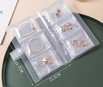 1 Pc Transparent Jewelry Storage Book 84 Pockets Jewelry Album Portable Travel Jewelry Organizer with 60 Pcs Small Clear Plastic Bags for Rings, Necklaces, Bracelets, Studs, Earrings, Brooches