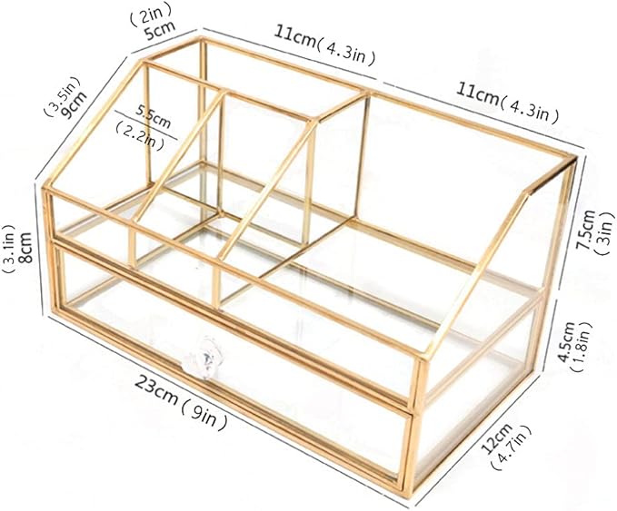 L-Lei Cosmetics Storage,Clear Glass Makeup Brush Holder, Cosmetic Storage for Holding Brushes Nail Polish Lipstick, Dresser Desktop Decorative
